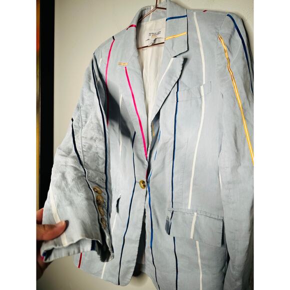 DEREK LAM 10 CROSBY Blue Striped Colors One Button Front Blazer Coat Size 6 - Picture 5 of 12